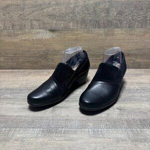 Clarks Emily Step Heel Black Leather/Suede Loafer Women's Size 9.5